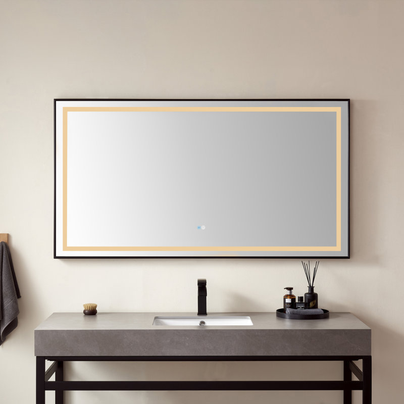 Miroir de salle de bain lumineux, Cadre noir mat