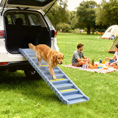Dog Ramp for Car Truck SUV, Foldable Dog Stairs for Large Medium Small Dogs, Folding Pet Stairs with Non-slip Strips & Pads, Supports Up to 55 lbs (10 Steps), Gray