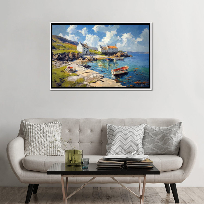 Island Harbor - reproduction d'art murale encadrée, Reproduction encadrée sans passe-partout, H 32 po x l 48 po, Blanc