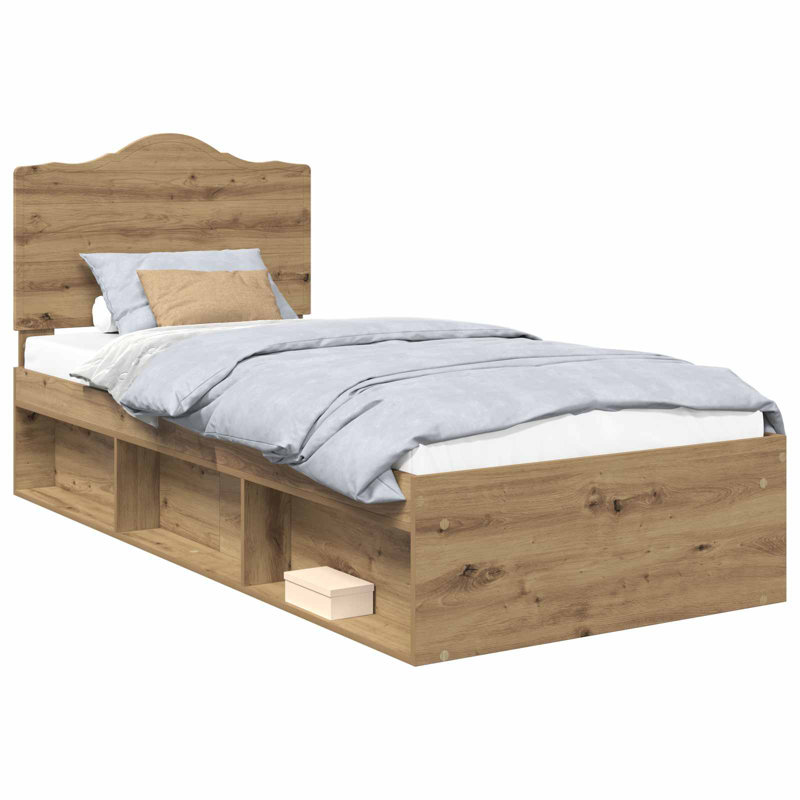 Solid Wood Bed, European Single (90 x 200 cm), Artisian Oak