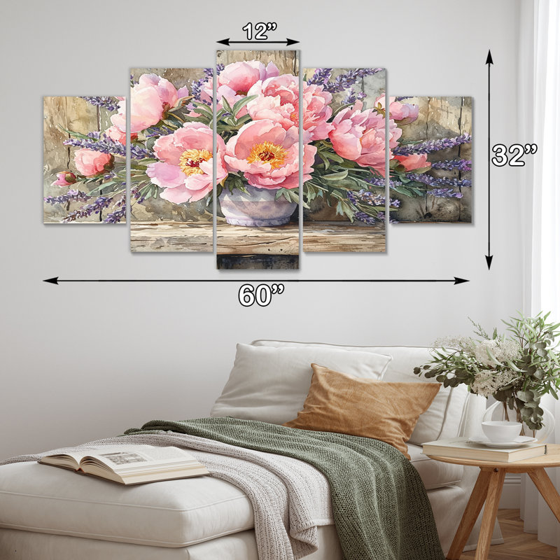 Pivoines et lavande Bouqut II - et - art mural traditionnel pour salon diamant