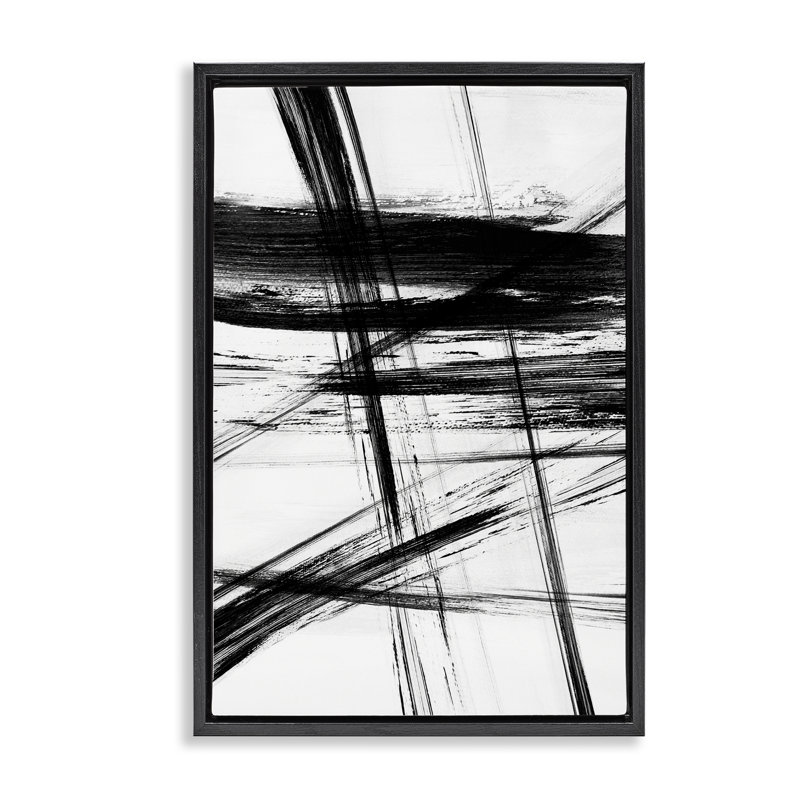 Minimes rayures noires, Cadre flottant noir de jais, H 25 po x l 17 po