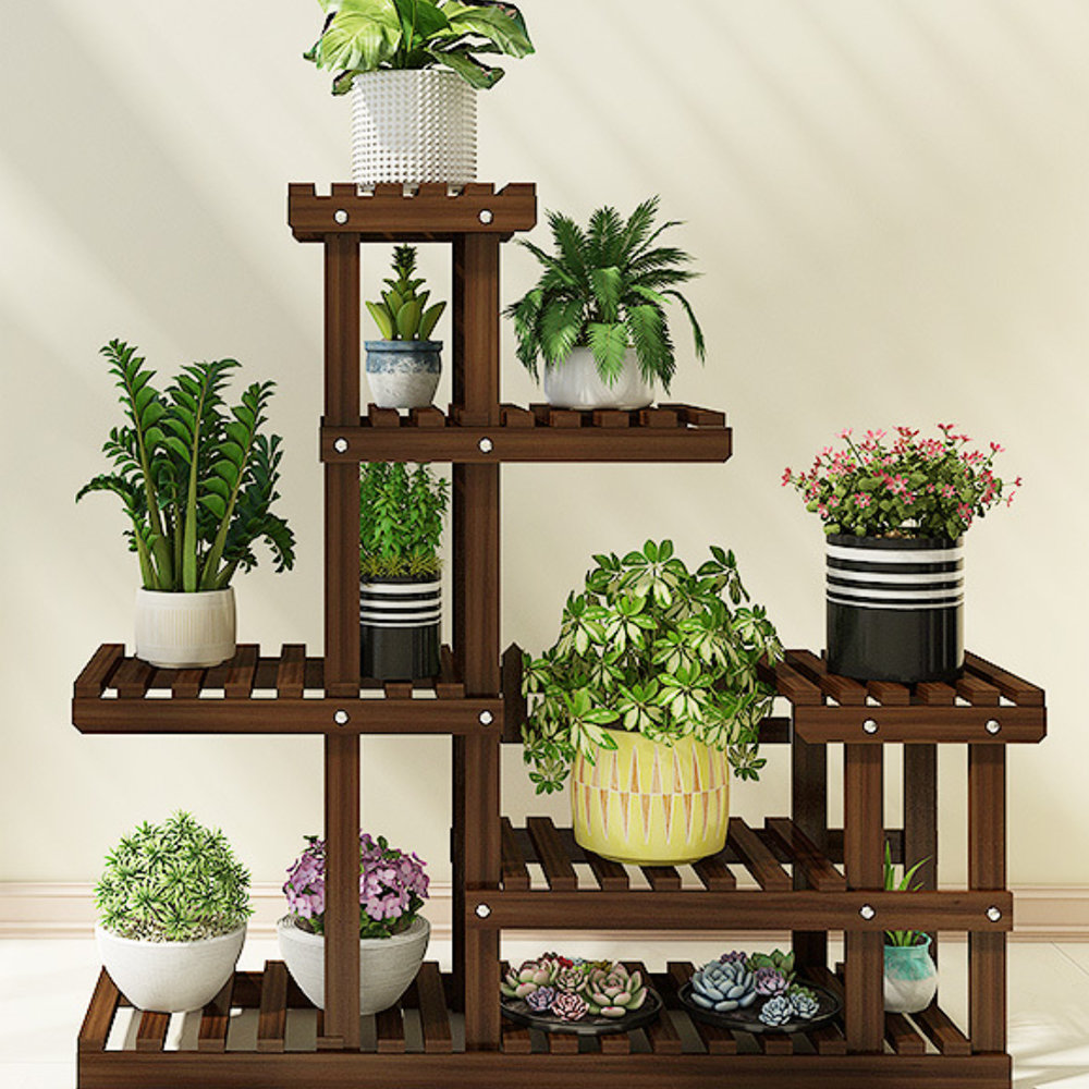 5-Tier Pine Wood Plant Stand Flower Pot Tall Display Racks Shelf