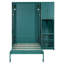 Lit escamotable mural simple avec bibliothèque, armoire supérieure, bureau extensible et rangement latéral, bleu sarcelle-128998822