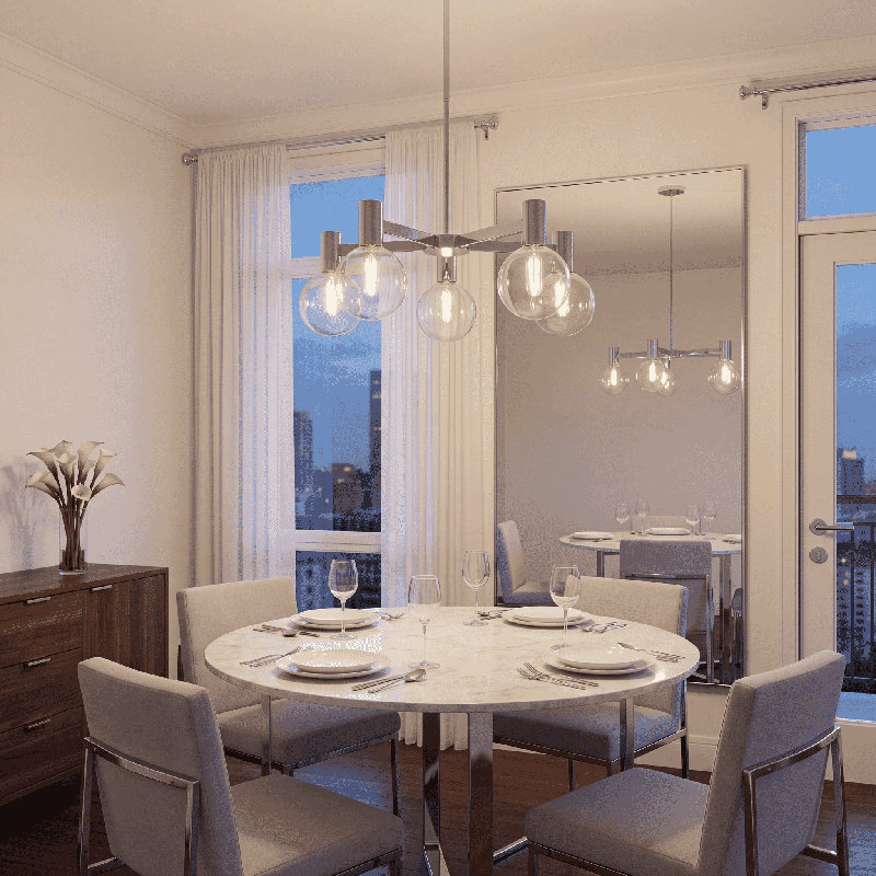 Lustre linéaire moderne en chrome à 5 lumières Rorem, Chrome, 5 lumières