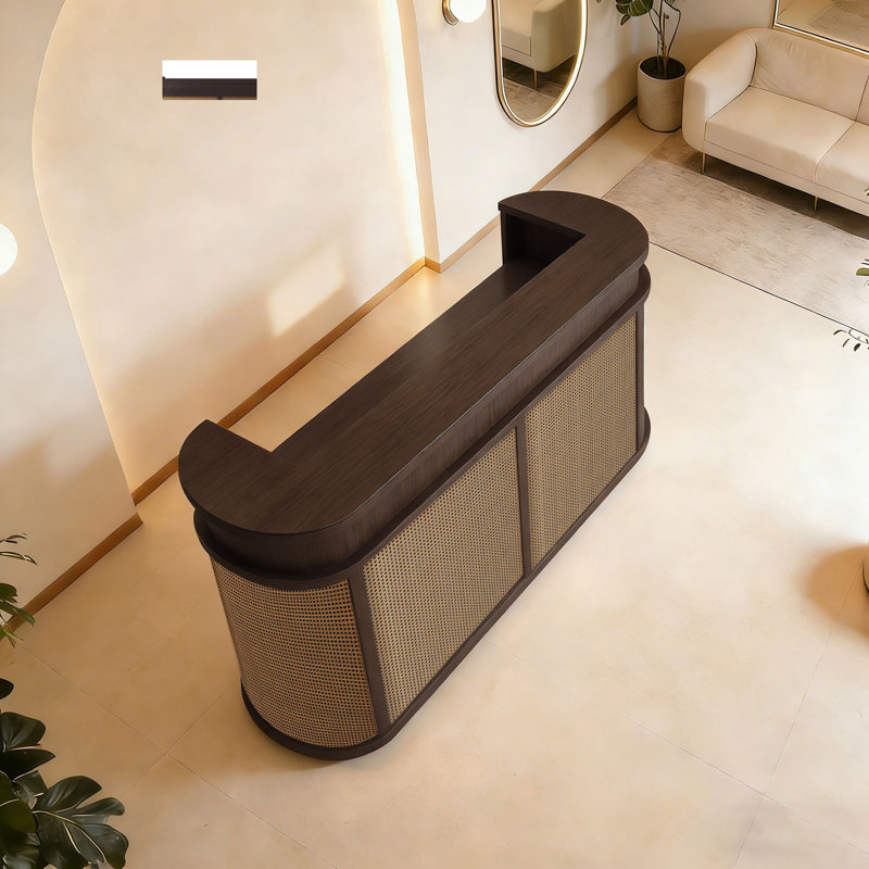 Bureau de réception élégant en rotin pour les bureaux modernes, Dark Coffee, H 39 po x l 55 po x P 20 po