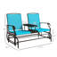 Banc de balançoire en métal avec table basse et cadre central en métal - Matériau respirant à double glissement bleu, pour jardin, patio, table de patio près de la piscine. Siège de jardin. Textile, 264 lb Par
