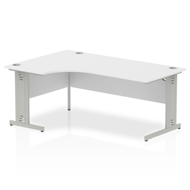 Impulse L-Shaped Metal Base Computer Desk, Left Hand Facing, Silver, White