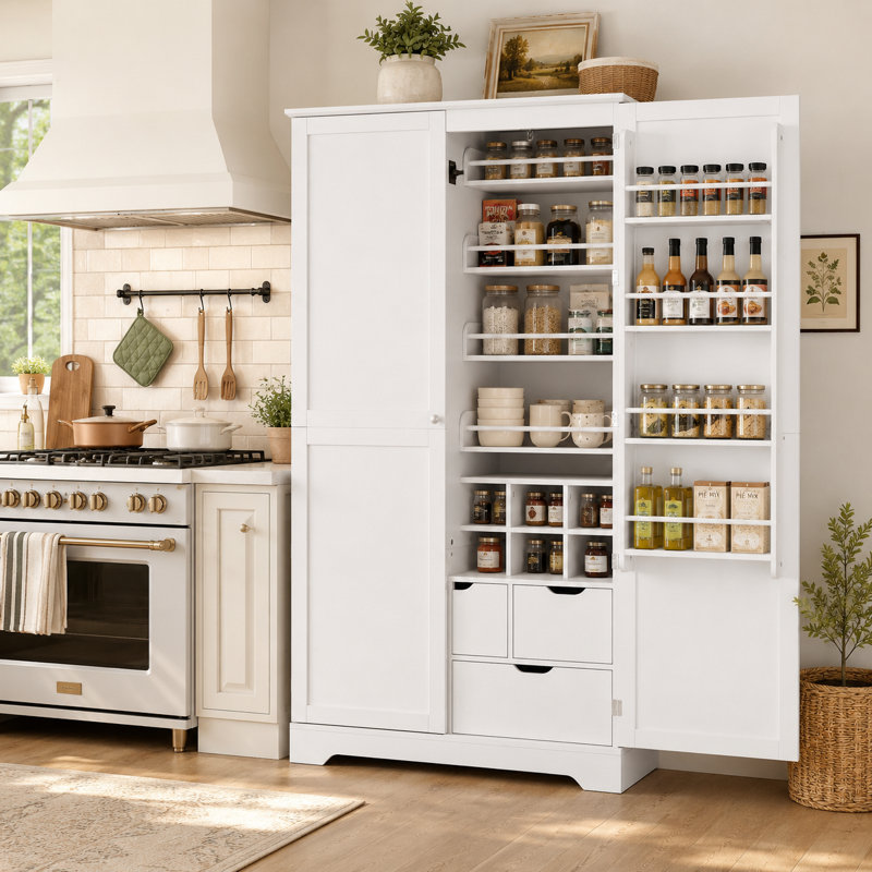72 " H Kitchen Pantry with Adjustable Shelves, White