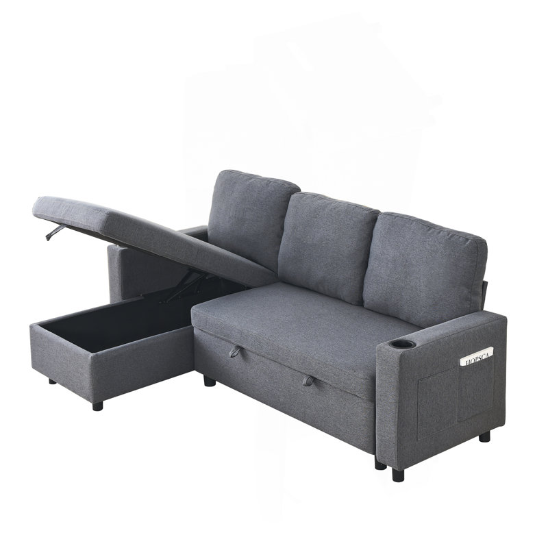 Canapé-lit en L de 78,7 po en lin confortable, ensembles de meubles de salon pour espaces restreints, canapé-lit réversible avec lit escamotable, canapé-lit réversible pour salon, bureau, appartement