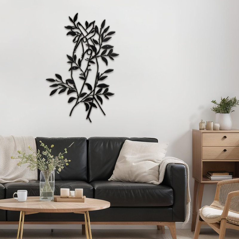 Décoration murale élégante en métal à branches abstraites abstraites décoratives, H 30 po x l 20,13 po x P 0,05 po, Noir