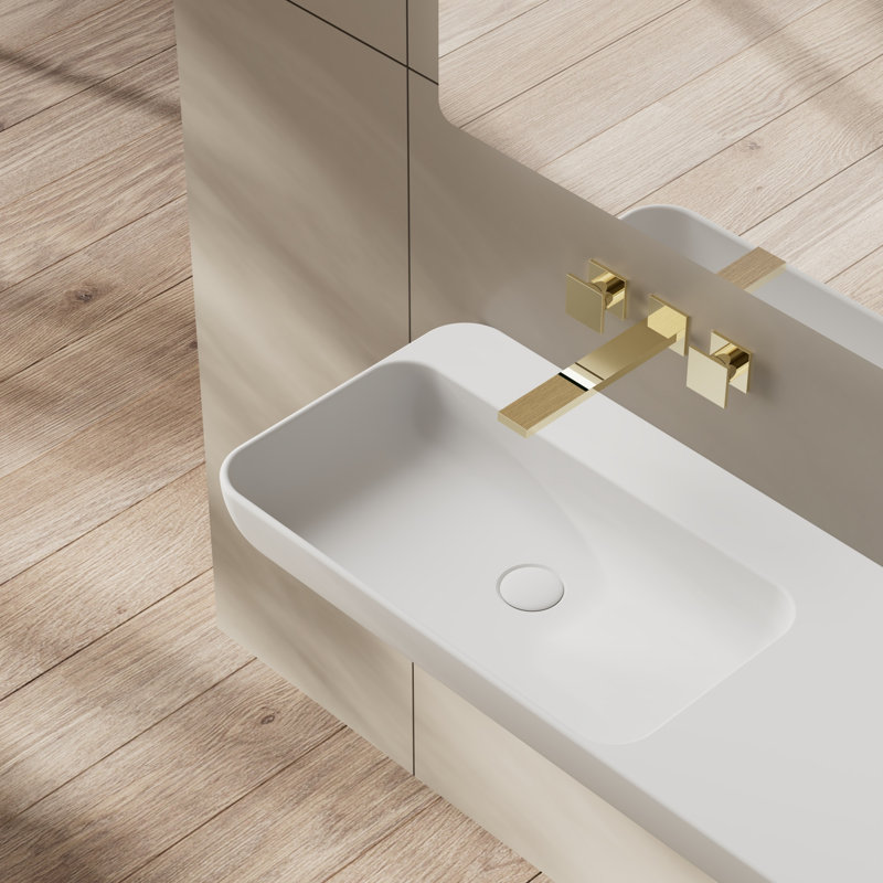 MonBlari 59" X 16" Solid Surface Wall Mounted Bathroom Sink Matte White, Matte White
