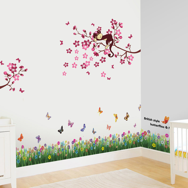 Butterfly Grass Monkey Kids Wall Sticker