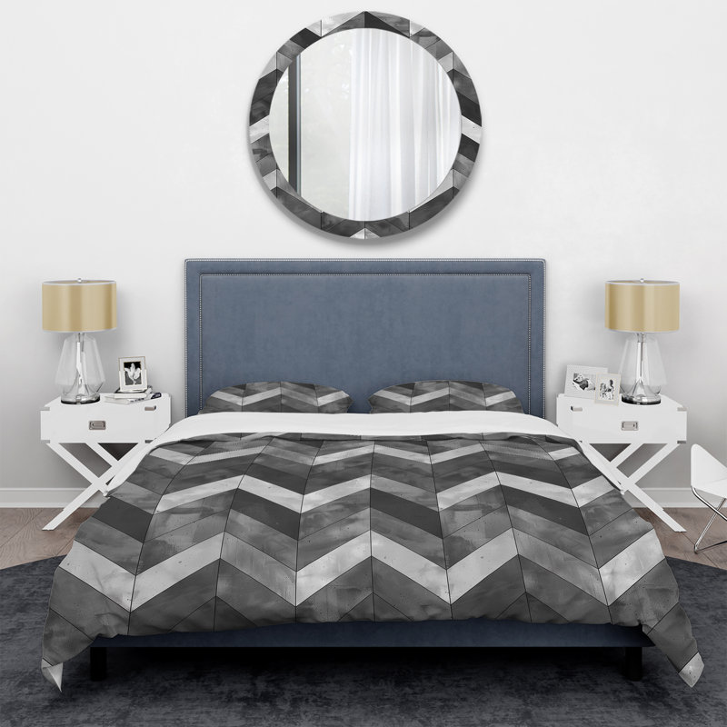 Ensemble de housse de couette moderne Gray Herringbone Flow I, Housse de couette très grand et 2 très grandes t