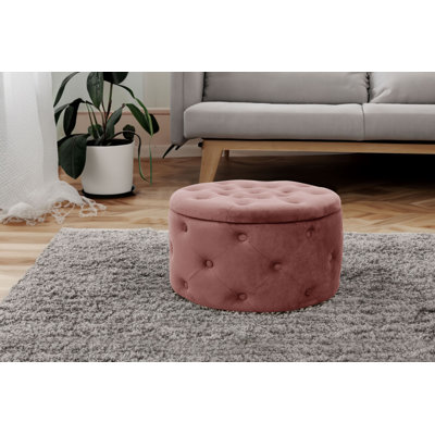 Ailine 55cm Wide Velvet Tufted Circle Pouf Ottoman with Storage