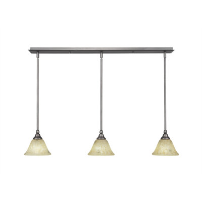 3 Light Stem Hung Linear Pendalier Shown With 7" Italian Marble Glass