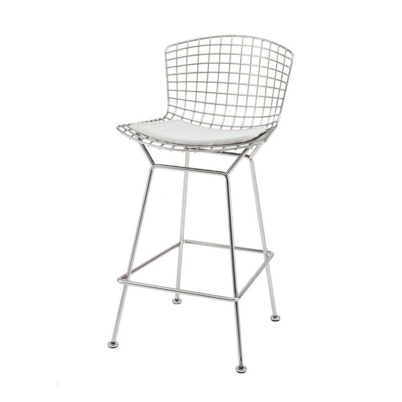 Steel Accent Stool, Chrome, White