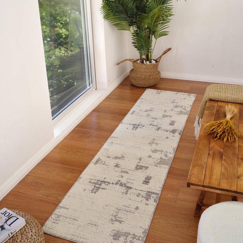 Rug Abstract Indoor Area Rug, Cream Grey., Runner 2'3" x 8'