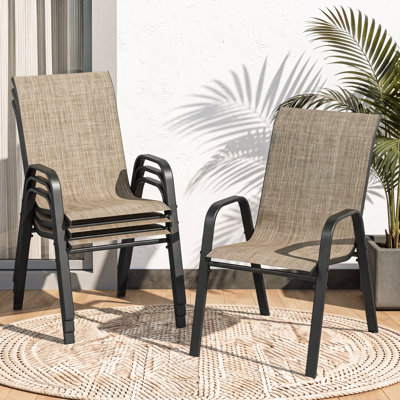 Patio Chairs Set of 4, Stackable Outdoor Dining Chairs for All Weather Textilene Fabric & Metal Frame, Outdoor Chairs Set for Backyard Deck Garden ,Brown
