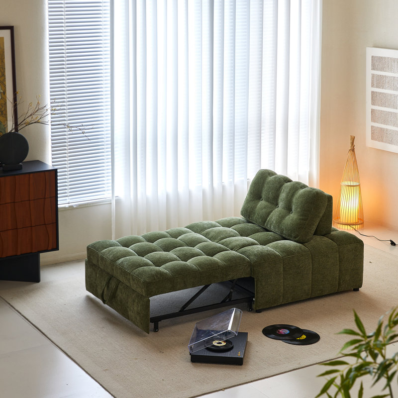 Canapé-lit simple en chenille moderne avec design coulissant - Fauteuil-lit convertible compact pour les petits espaces, Vert