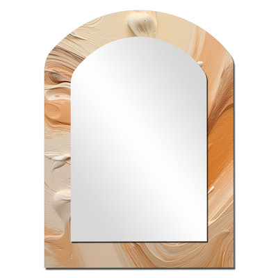 «Orange and Beige Unounded Imagination III», miroir asymétrique abstrait, miroir mural décoratif orange, impression sur métal