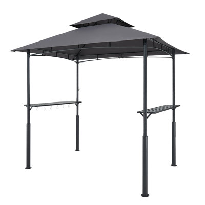 Grill Gazebo, 8 x 5 ft Reinforced Outdoor BBQ Gazebo with Double-Tiered Roof, Powder-Coated Steel Patio Grill Shelter with 2 Side Shelves & 8 Hooks, Grilling Canopy for Patio Backyard Garden