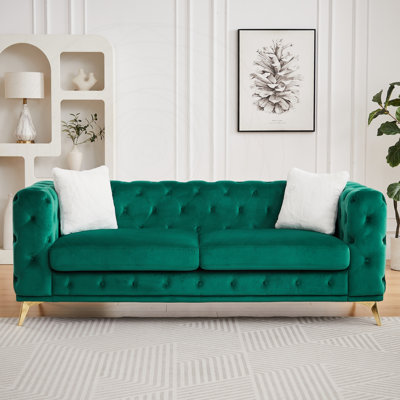 Chesterfield Style Velvet Sofa with Tufted Detailing