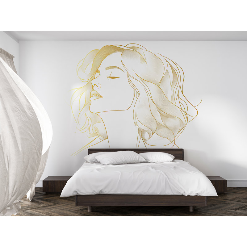 Femme, art au trait doré, art mural minimaliste, art féminin moderne, décor de portrait abstrait 254Mv, H 25 po x l 25 po