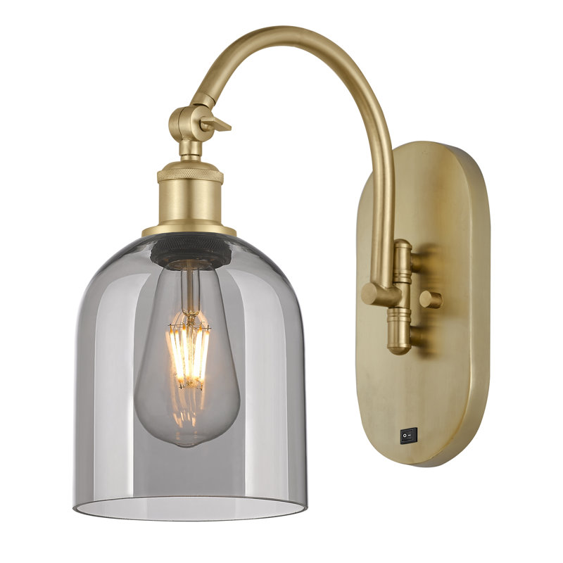 Odaniel Steel Armed Sconce, Satin Gold, Light Smoke
