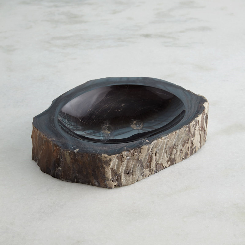 Handmade Petrified Wood Decorative Bowl, Black/Brown