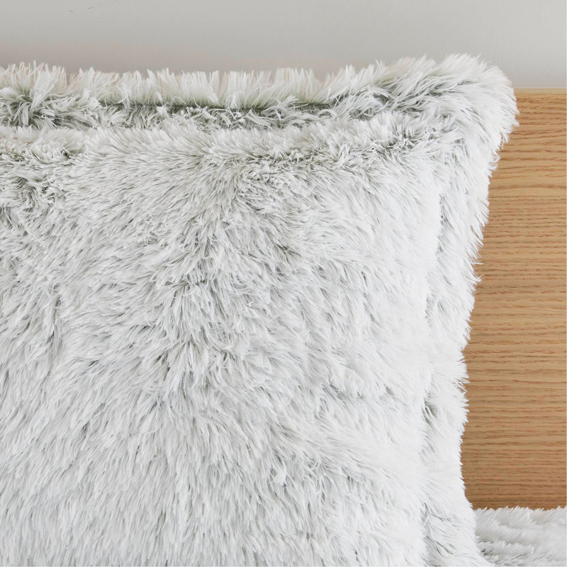 Ensemble de 3 mini-édredons en fausse fourrure à poils longs vert / blanc, King Comforter + 2 Pillow Shams