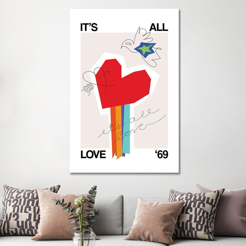 It's All Love & Heart Greige by Frances Collett - Gallery-Wrapped Canvas Giclée on Canvas, Does Not Apply