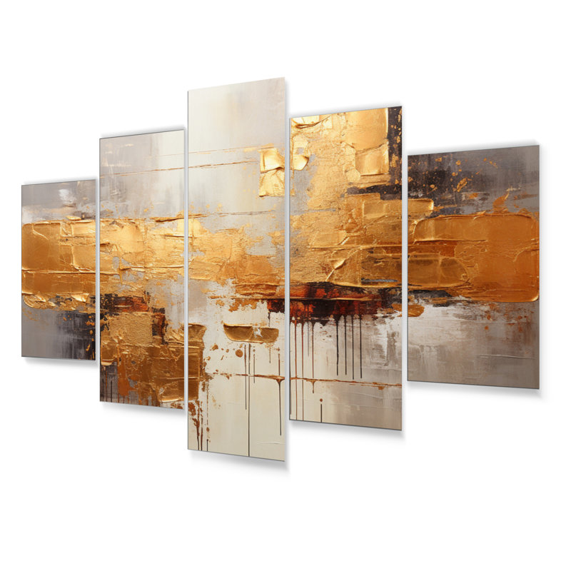 Golden Gleam VII - ensemble d'art mural abstrait en métal