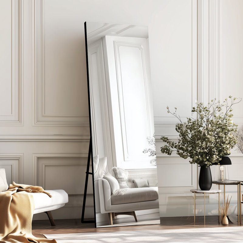 Miroir en verre trempé pleine longueur sans cadre avec support, 56 po x 18 po