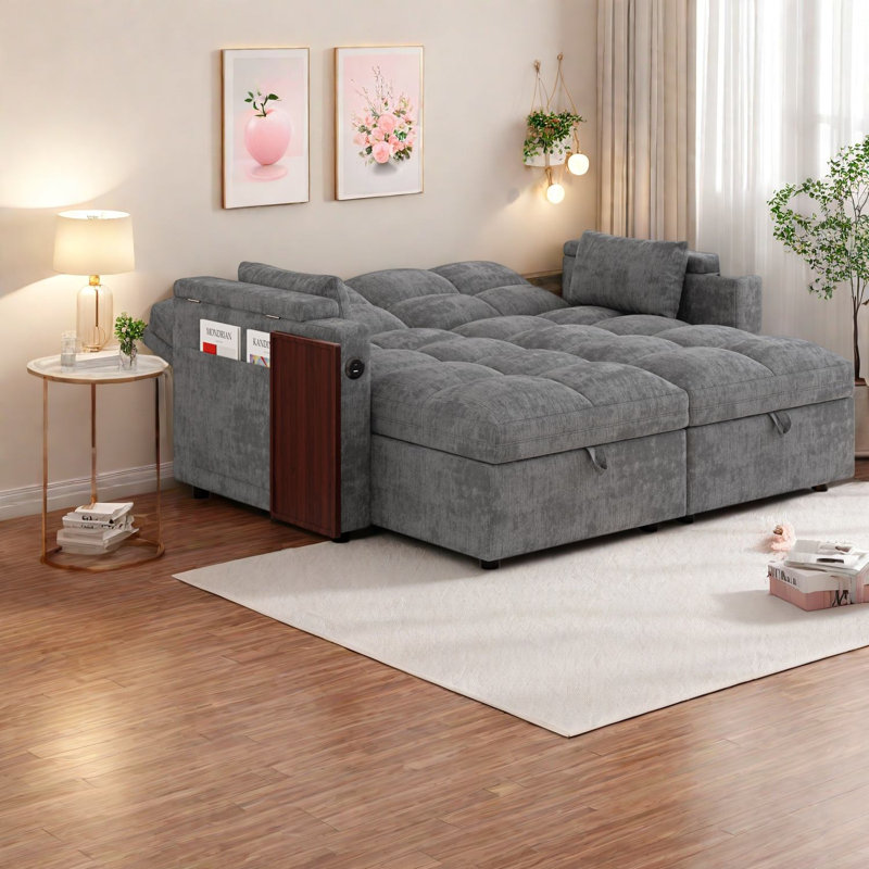 Canapés d'angle modulaires avec rangement, canapé-lit en chenille de 168 cm, style moderne
