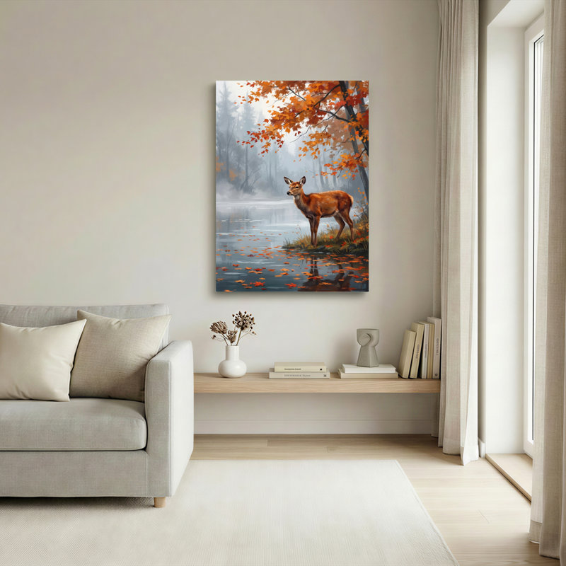 Automne, cerf, forêt, paysage, toile tendue, impression sur toile, ensemble de 1, 2436