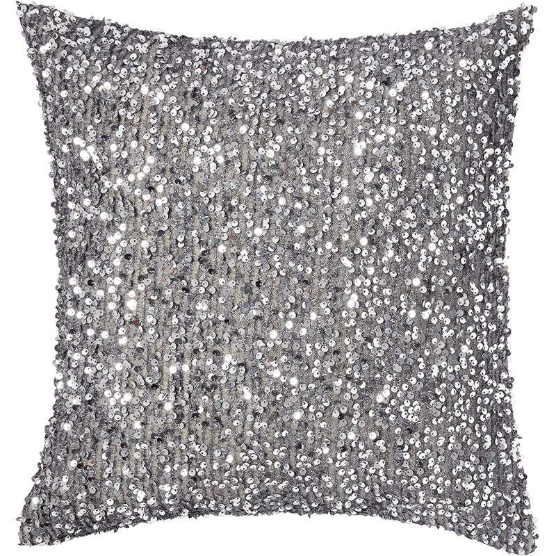 Twinkle Sparkling Sequins Pattern Sequined Throw Pillow, Silver, Polyester/Polyfill