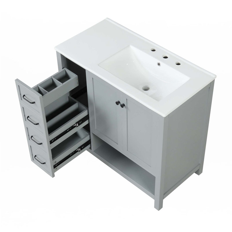 Meuble-lavabo 36 po avec comptoir d'évier, Noir, noir, noir, noir, Gris