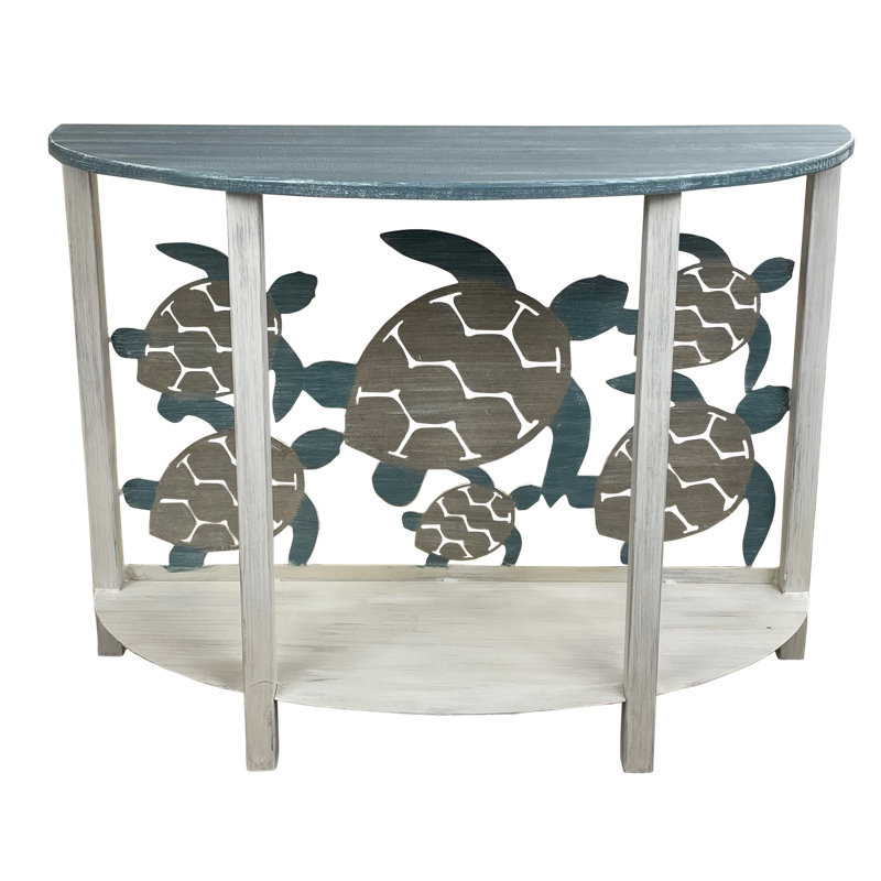 Table de canapé ronde en fer avec décorations de tortues de natation