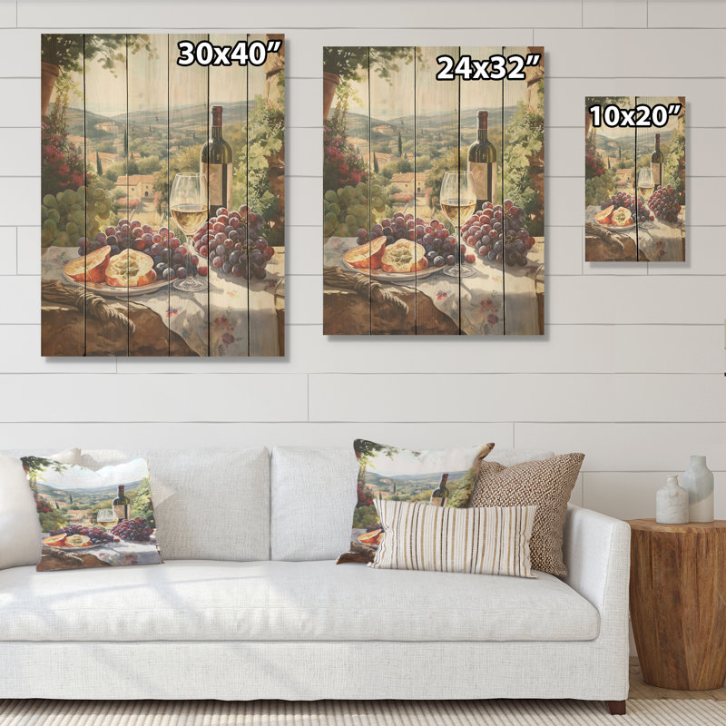 «Vineyard Romantic Charm Landscape I - Vineyard», art mural sur bois de pin naturel, H 32 po x l 24 po