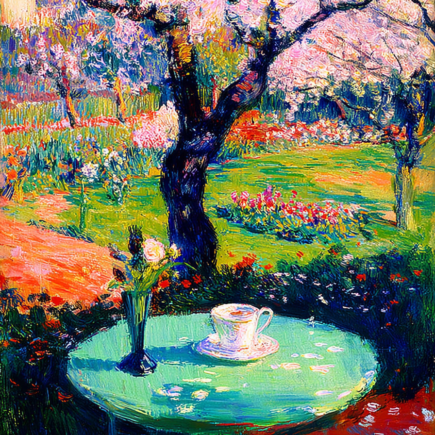 Ophelia & Co. Tea Table Under Blossoms Wrapped Canvas Wall Art | Wayfair