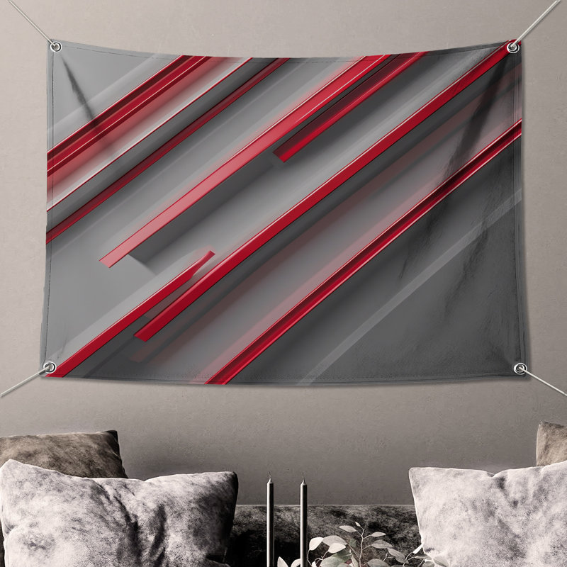 Tapisserie murale «Red Gray Lines», H 68 po x l 80 po avec 4 œillets