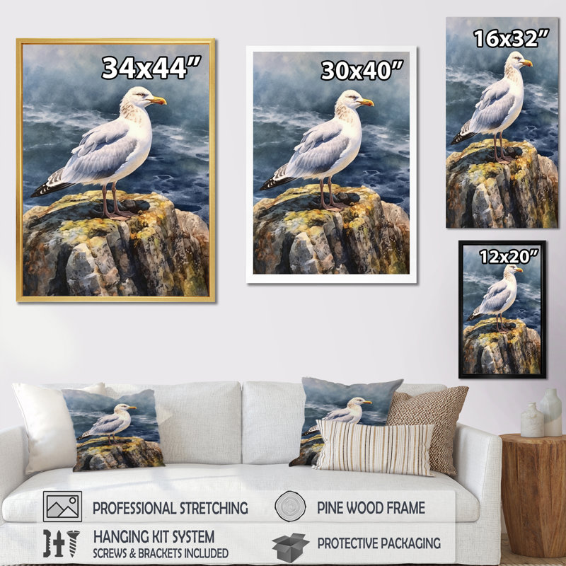«Seagull By The Sea I», reproduction sur toile, H 40 po x l 30 po x P 1,5 po, Cadre simple noir