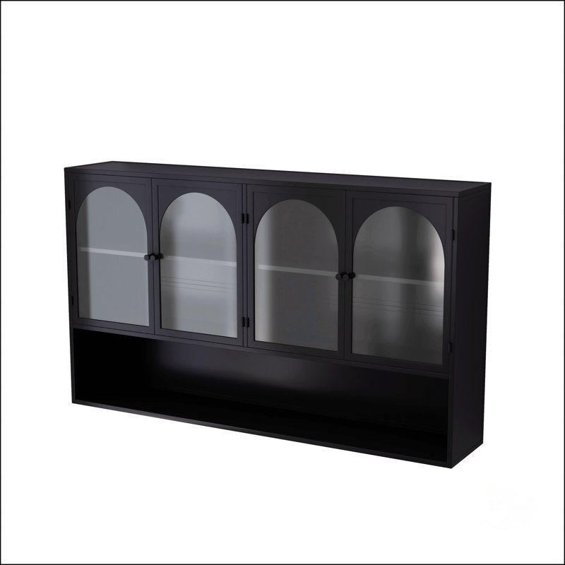 47.25" Four-Door Glass Wall Cabinet Storage With Shelf,Cupboard, Black