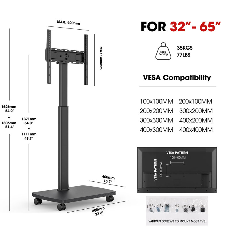 Floor-standing Horizontal And Vertical Screen Tv Stand, Up To 65 Inches, Black