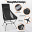 Chaise de camping pliante à haut dossier avec sac de transport, chaise d'extérieur portable légère, noire