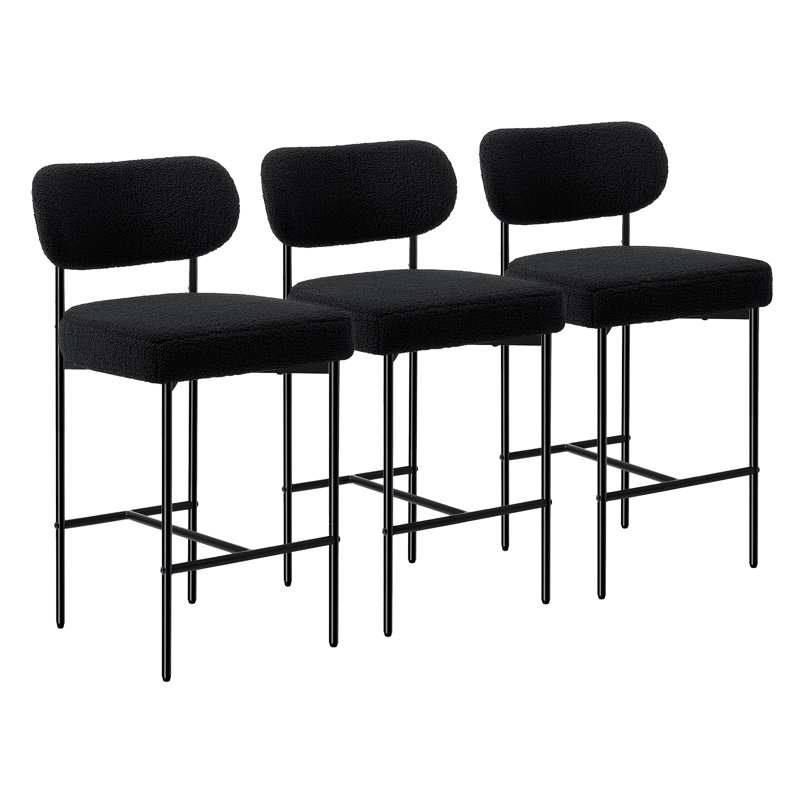 Osborne 26" H Upholstered Bar Stools Counter Height Bar Stools With Adjustable Foot Pads, Black, 3