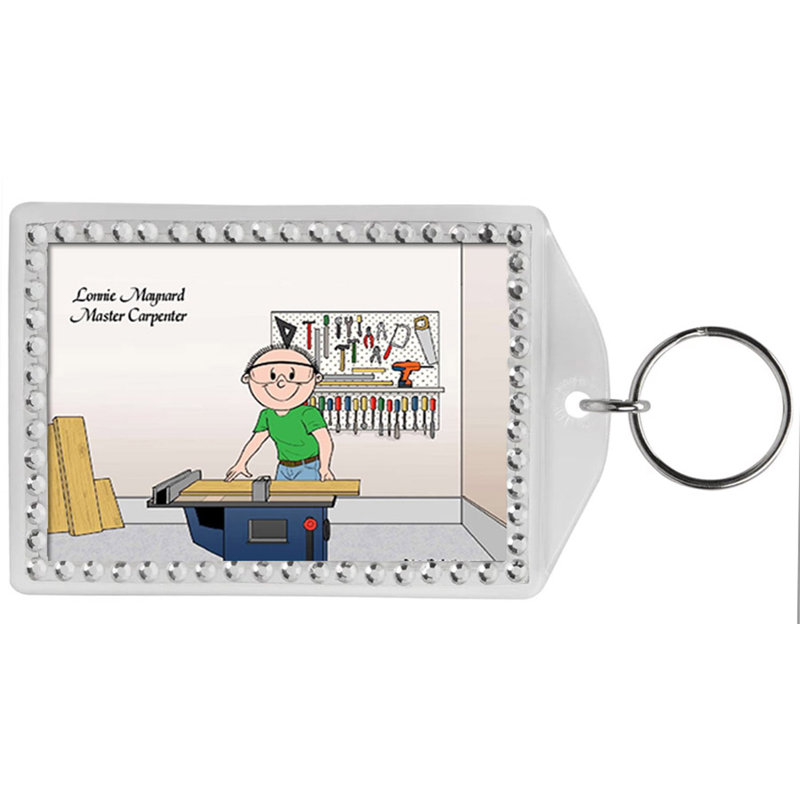Personalized Friendly Folks Carpenter - Male Rhinestone Bordered Key Chain, Yes