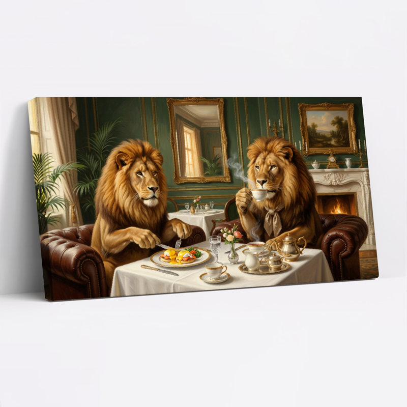 Ensemble de 1 tableau sur toile Lion Tea, 32“W x 16”H, Toile tendue