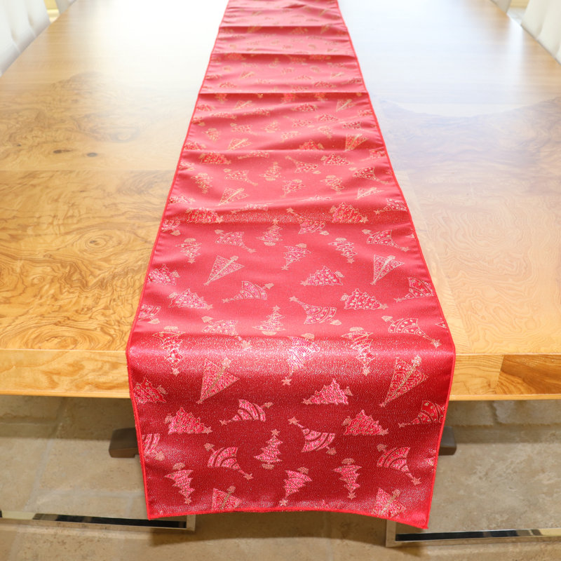 Campden Floral Christmas Table Runner, 108" L x 12" W, Red